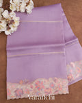 Lavender with Embroidered Border Pure Kora Silk Saree