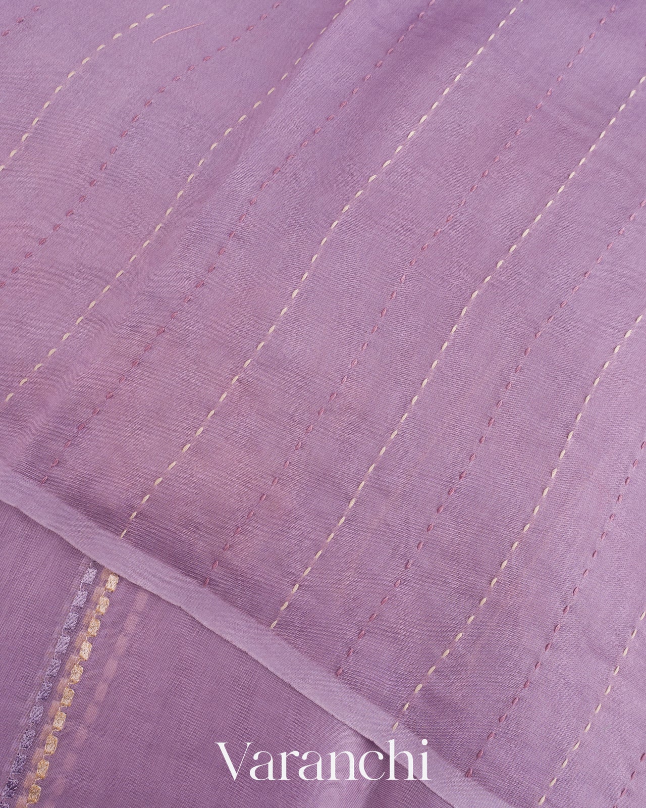 Lavender with Embroidered Border Pure Kora Silk Saree