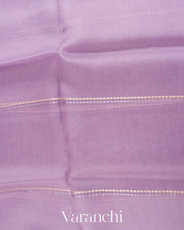 Lavender with Embroidered Border Pure Kora Silk Saree