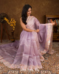 Lavender with Embroidered Border Pure Kora Silk Saree