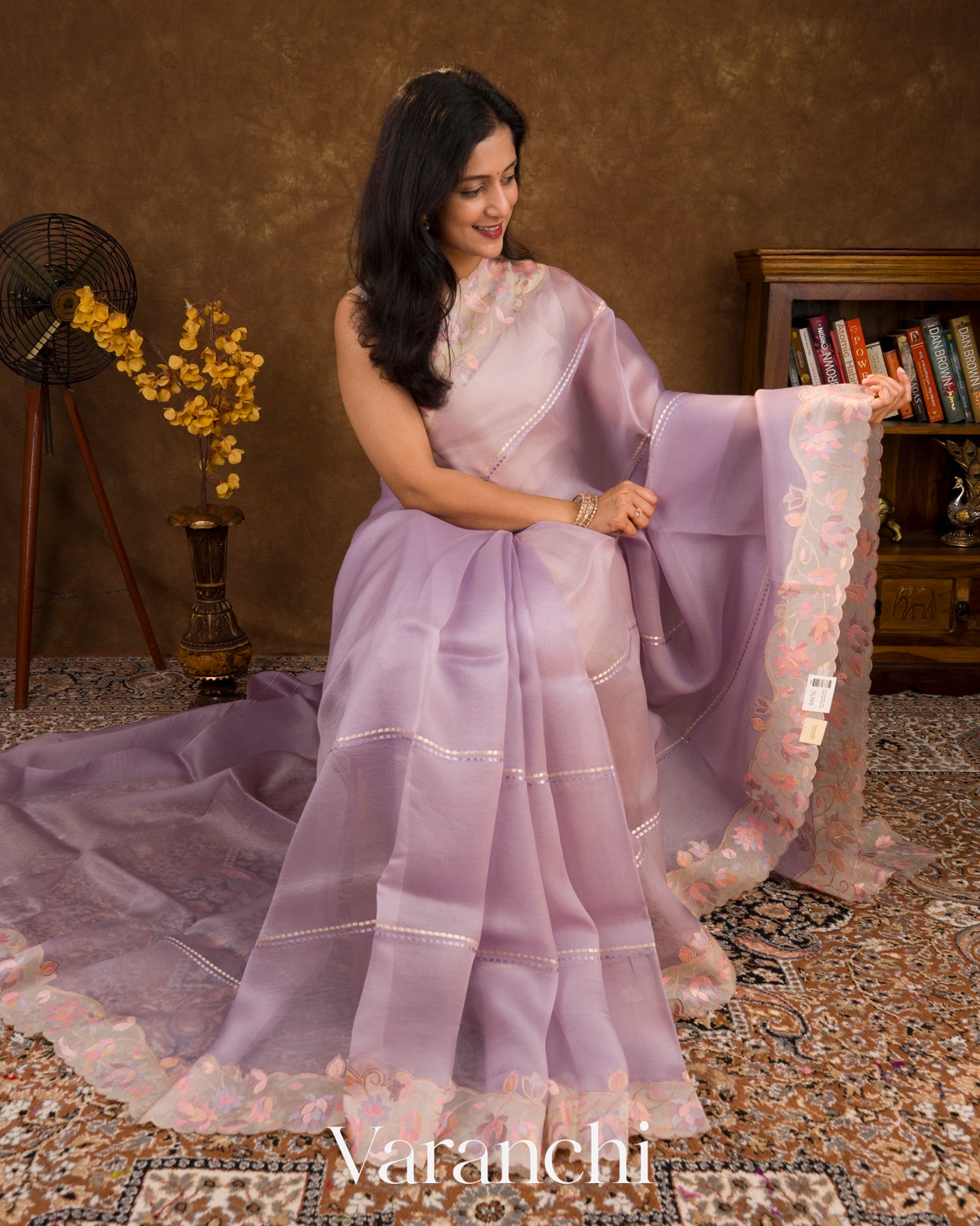 Lavender with Embroidered Border Pure Kora Silk Saree