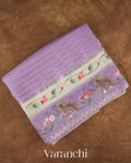 Lavender Lilac Tissue Striped and Embroidered Border Pure Kora Silk Saree