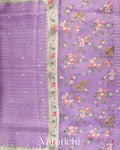 Lavender Lilac Tissue Striped and Embroidered Border Pure Kora Silk Saree