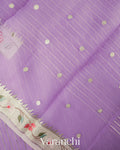 Lavender Lilac Tissue Striped and Embroidered Border Pure Kora Silk Saree