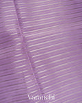 Lavender Lilac Tissue Striped and Embroidered Border Pure Kora Silk Saree