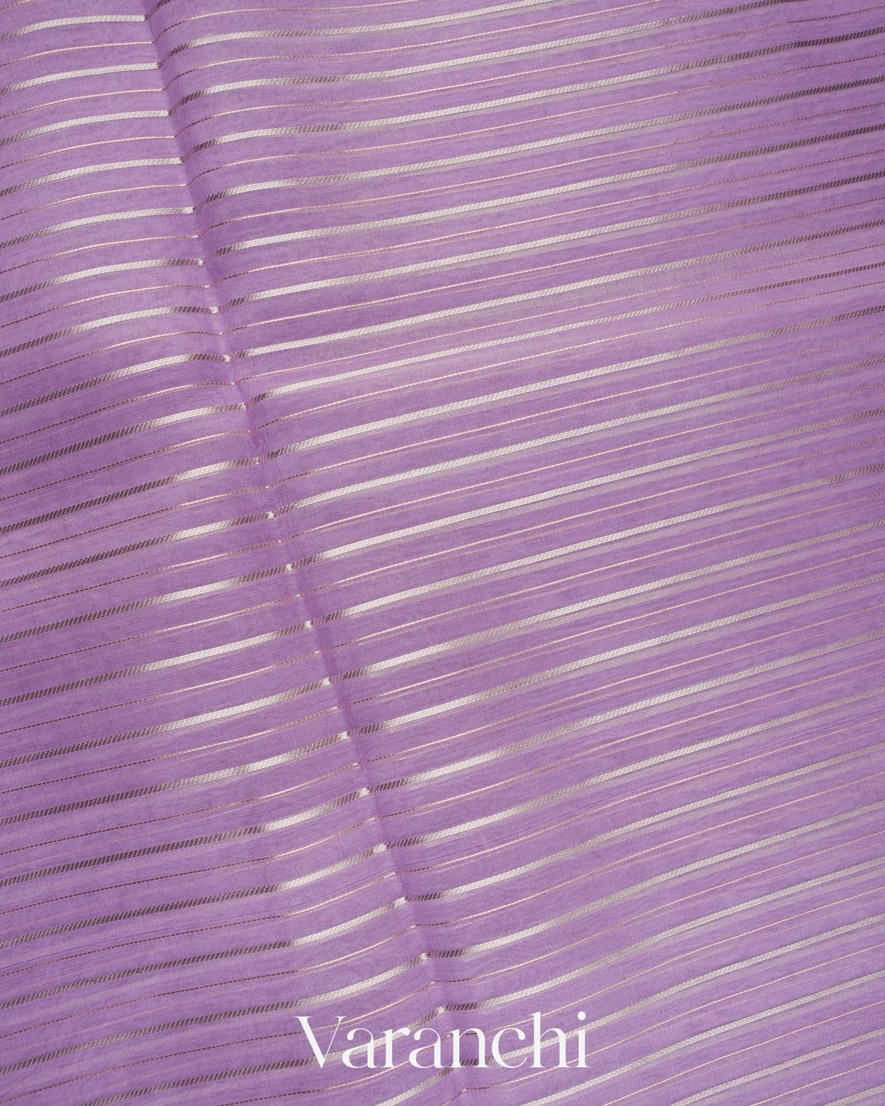 Lavender Lilac Tissue Striped and Embroidered Border Pure Kora Silk Saree