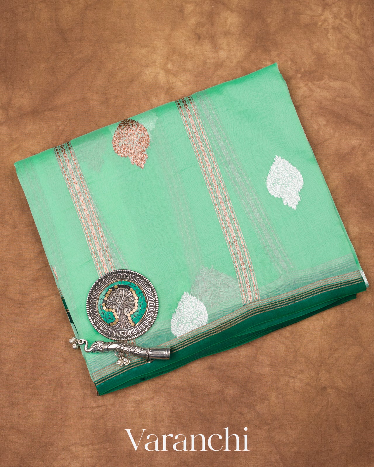 Light Aqua Pure Kora Silk Handloom Saree