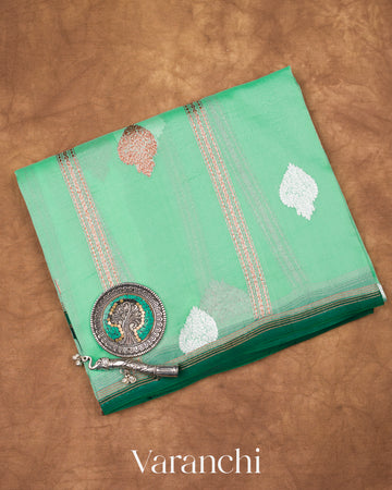 Light Aqua Pure Kora Silk Handloom Saree