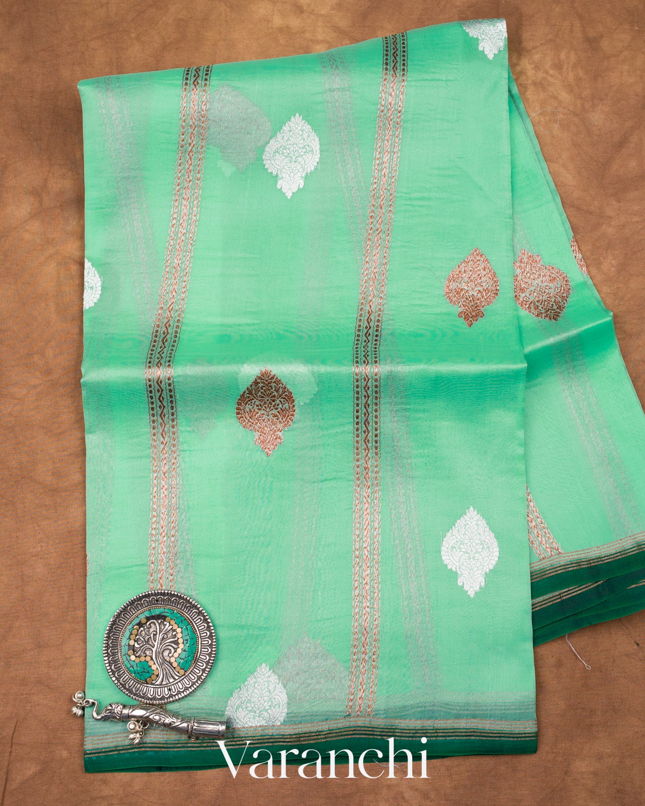 Light Aqua Pure Kora Silk Handloom Saree