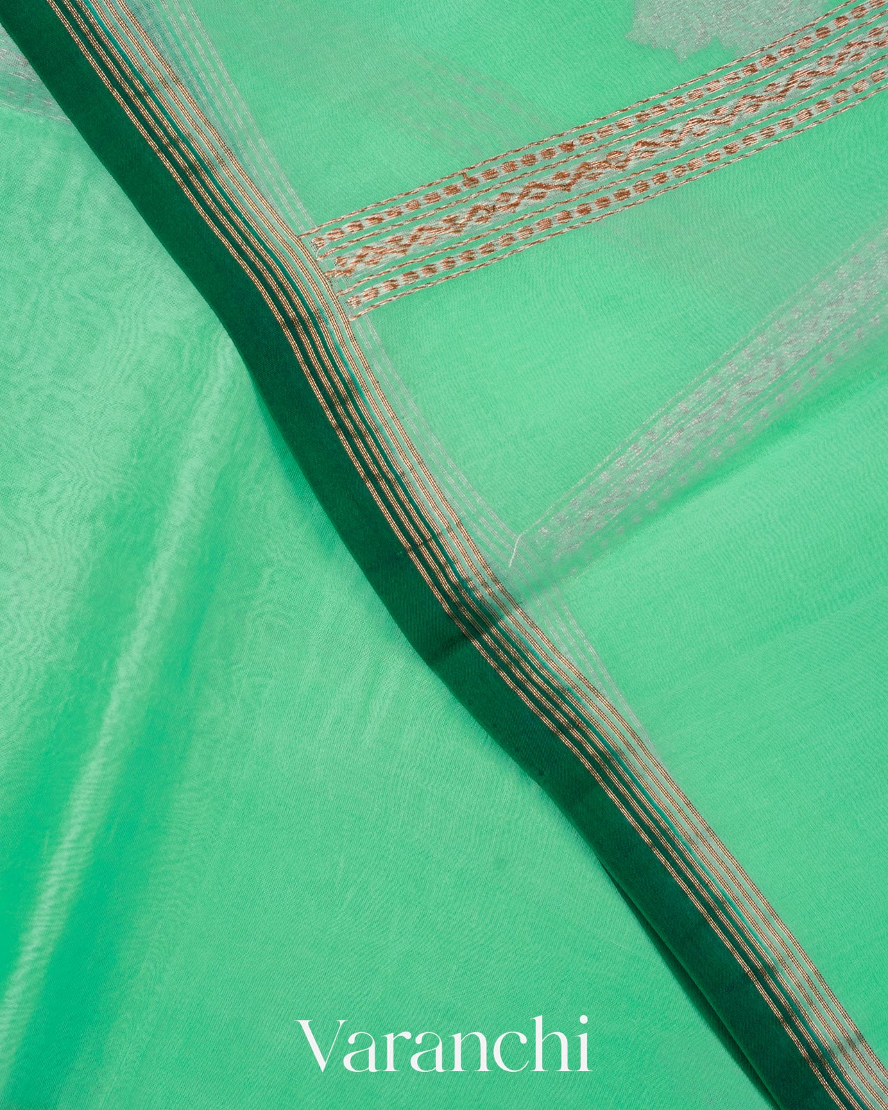 Light Aqua Pure Kora Silk Handloom Saree
