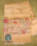 Buttercream Yellow Embroidered and Digital Printed Pure Kora Silk Saree