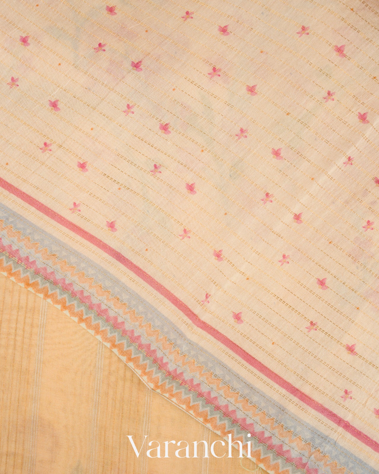 Buttercream Yellow Embroidered and Digital Printed Pure Kora Silk Saree