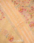 Buttercream Yellow Embroidered and Digital Printed Pure Kora Silk Saree