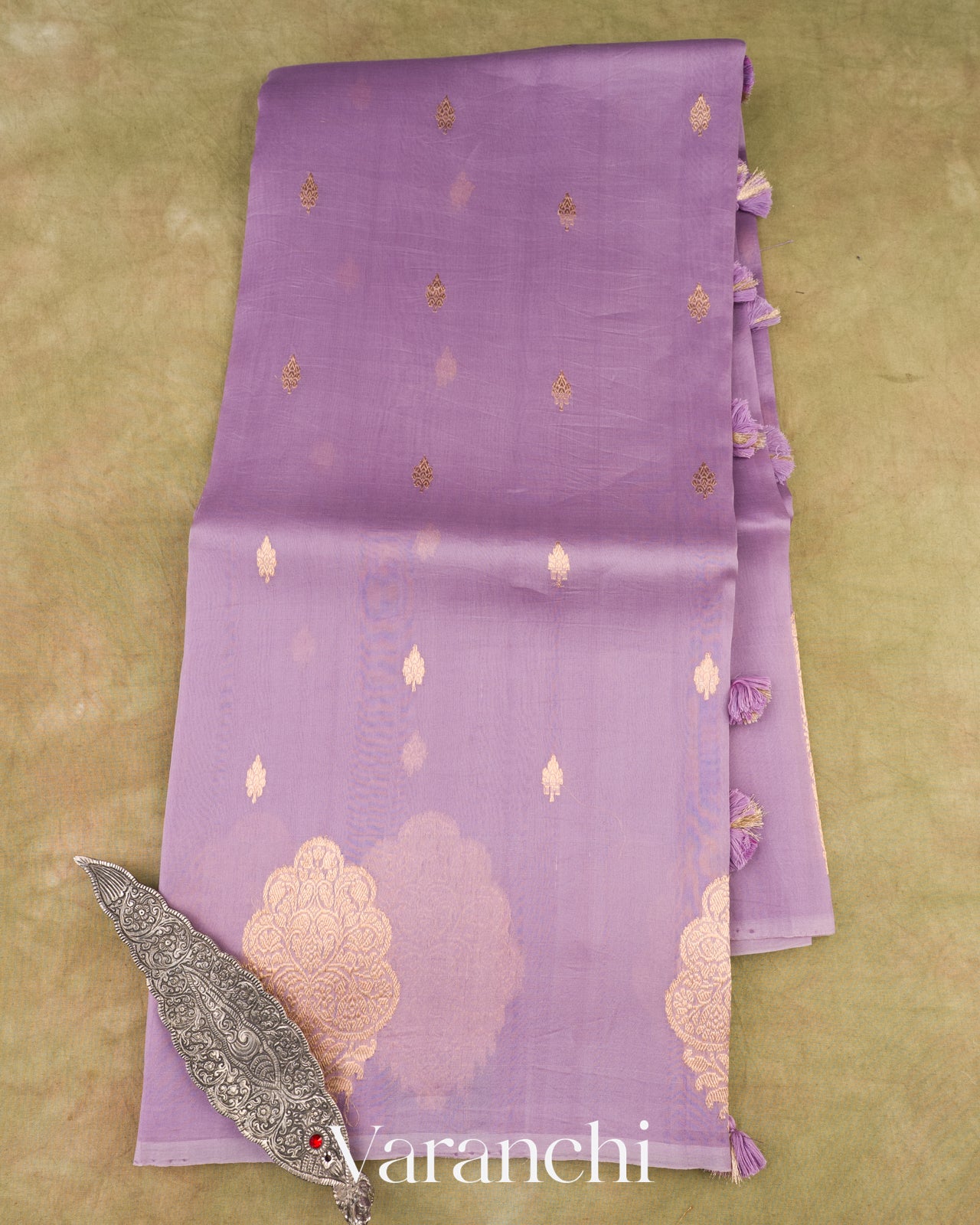 Pastel Lilac Borderless Pure Kora Silk Handloom Saree 
