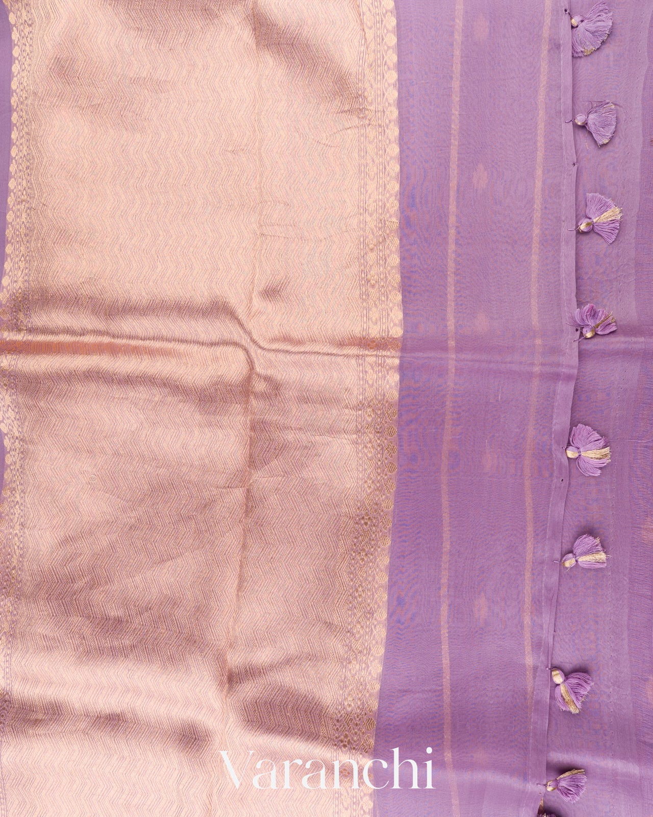 Pastel Lilac Borderless Pure Kora Silk Handloom Saree 