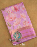 Lilac Floral Printed Pure Kora Silk Saree