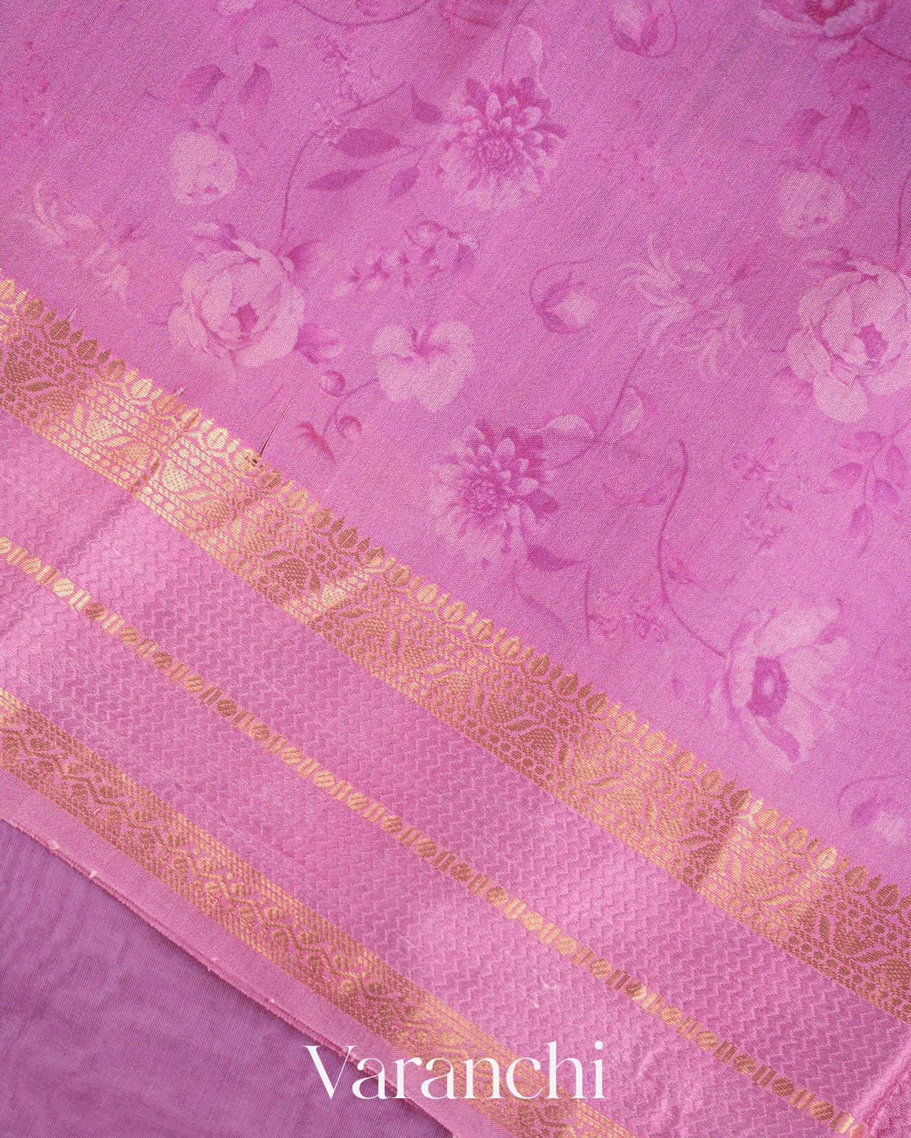 Lilac Floral Printed Pure Kora Silk Saree