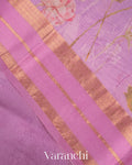 Lilac Floral Printed Pure Kora Silk Saree