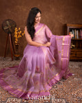 Lilac Floral Printed Pure Kora Silk Saree