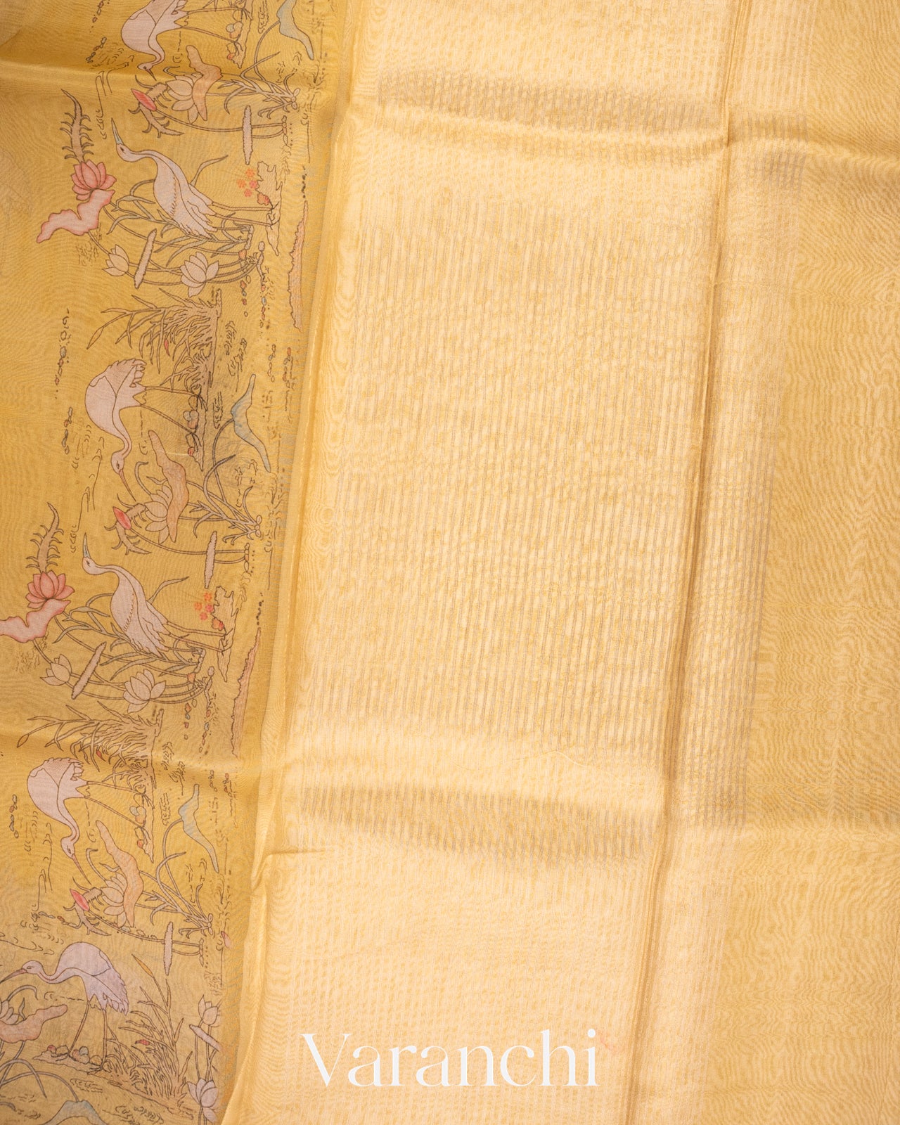 Mustard yellow Digital Printed Pure Kora Silk Saree