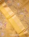Mustard yellow Digital Printed Pure Kora Silk Saree