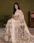 Offwhite with Embroidered Border Pure Kora Silk Saree
