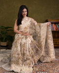 Offwhite with Embroidered Border Pure Kora Silk Saree