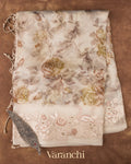 Offwhite with Embroidered Border Pure Kora Silk Saree