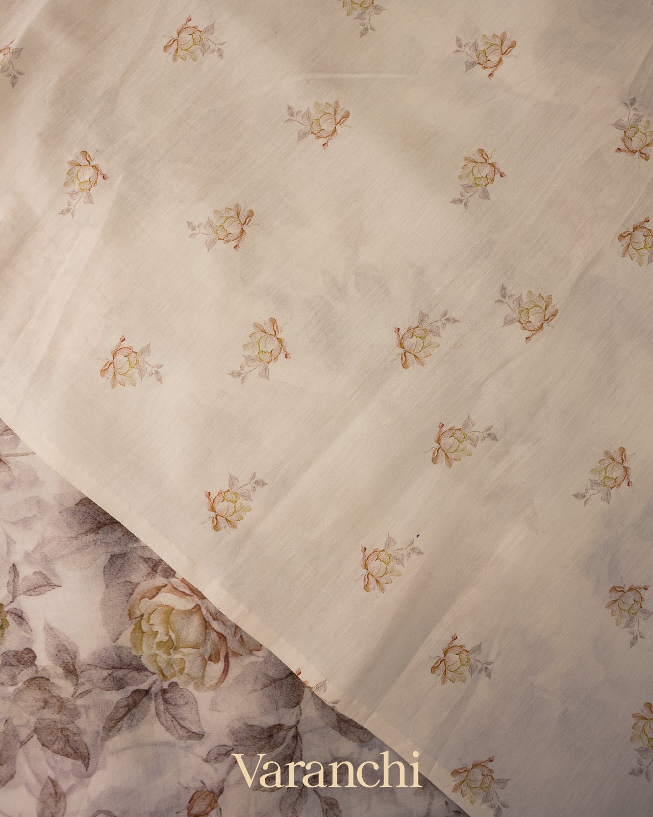 Offwhite with Embroidered Border Pure Kora Silk Saree