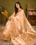 Muted Peach-Apricot Beige Pure Kora Silk Ombre-Dyed Handloom Saree 