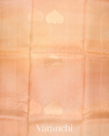 Muted Peach-Apricot Beige Pure Kora Silk Ombre-Dyed Handloom Saree 