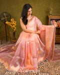 Blush Pink-Peach Rose Pure Kora Silk Ombre-Dyed Handloom Saree