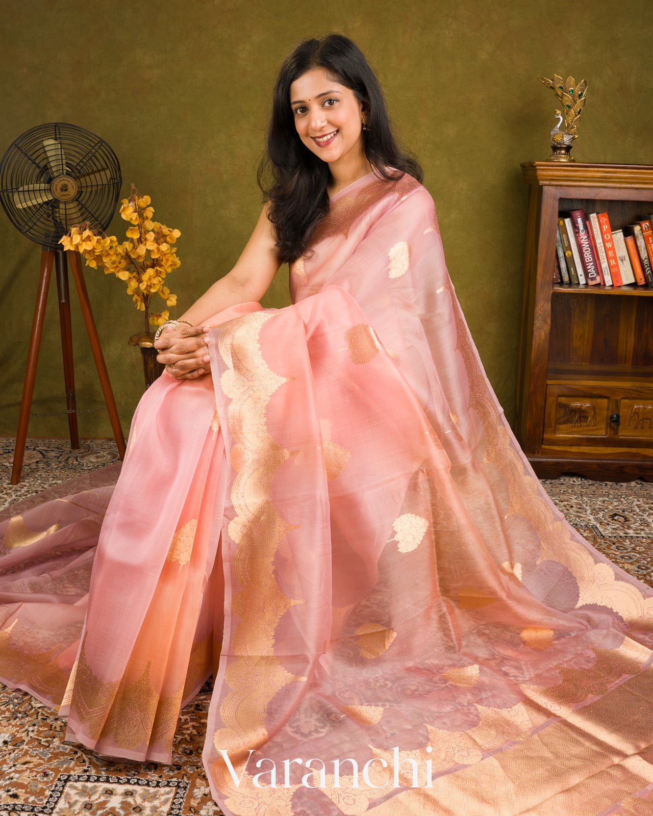 Blush Pink-Peach Rose Pure Kora Silk Ombre-Dyed Handloom Saree