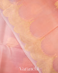Blush Pink-Peach Rose Pure Kora Silk Ombre-Dyed Handloom Saree