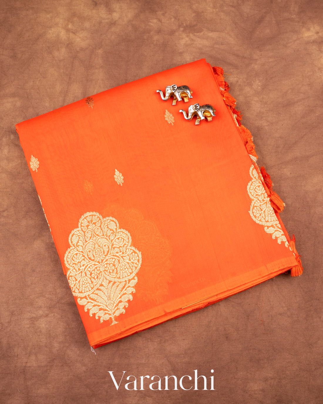 Saffron Orange Borderless Pure Kora Silk Handloom Saree 