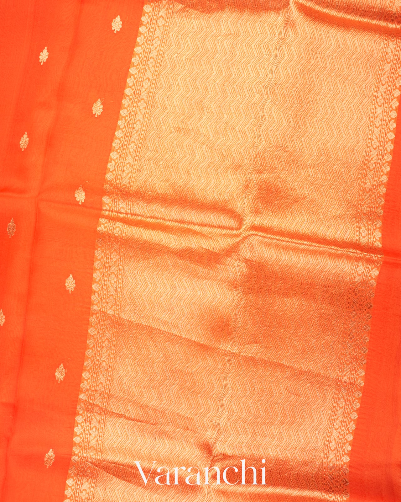 Saffron Orange Borderless Pure Kora Silk Handloom Saree 