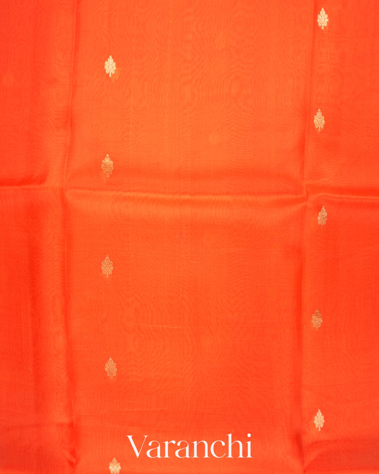 Saffron Orange Borderless Pure Kora Silk Handloom Saree 