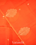 Saffron Orange Borderless Pure Kora Silk Handloom Saree 
