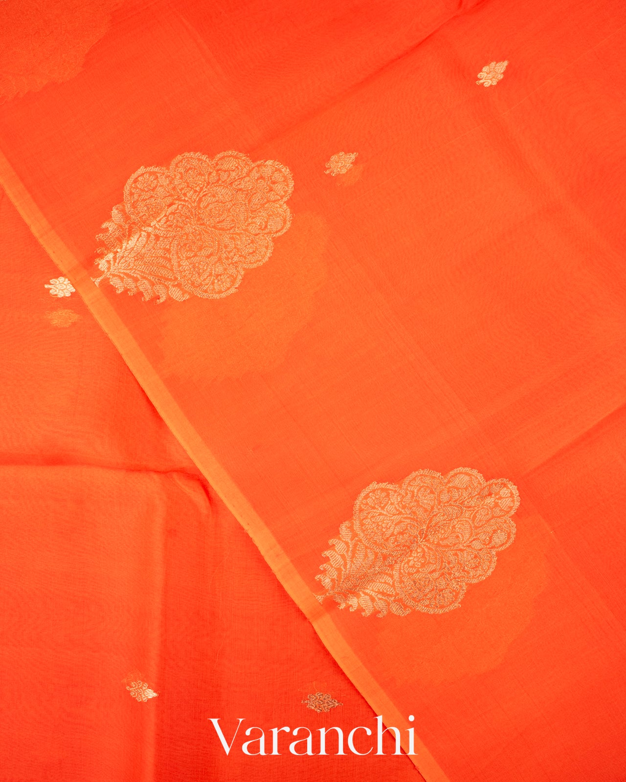 Saffron Orange Borderless Pure Kora Silk Handloom Saree 