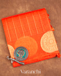 Bright Orange Checks Pure Kora Silk Handloom Saree