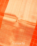 Bright Orange Checks Pure Kora Silk Handloom Saree