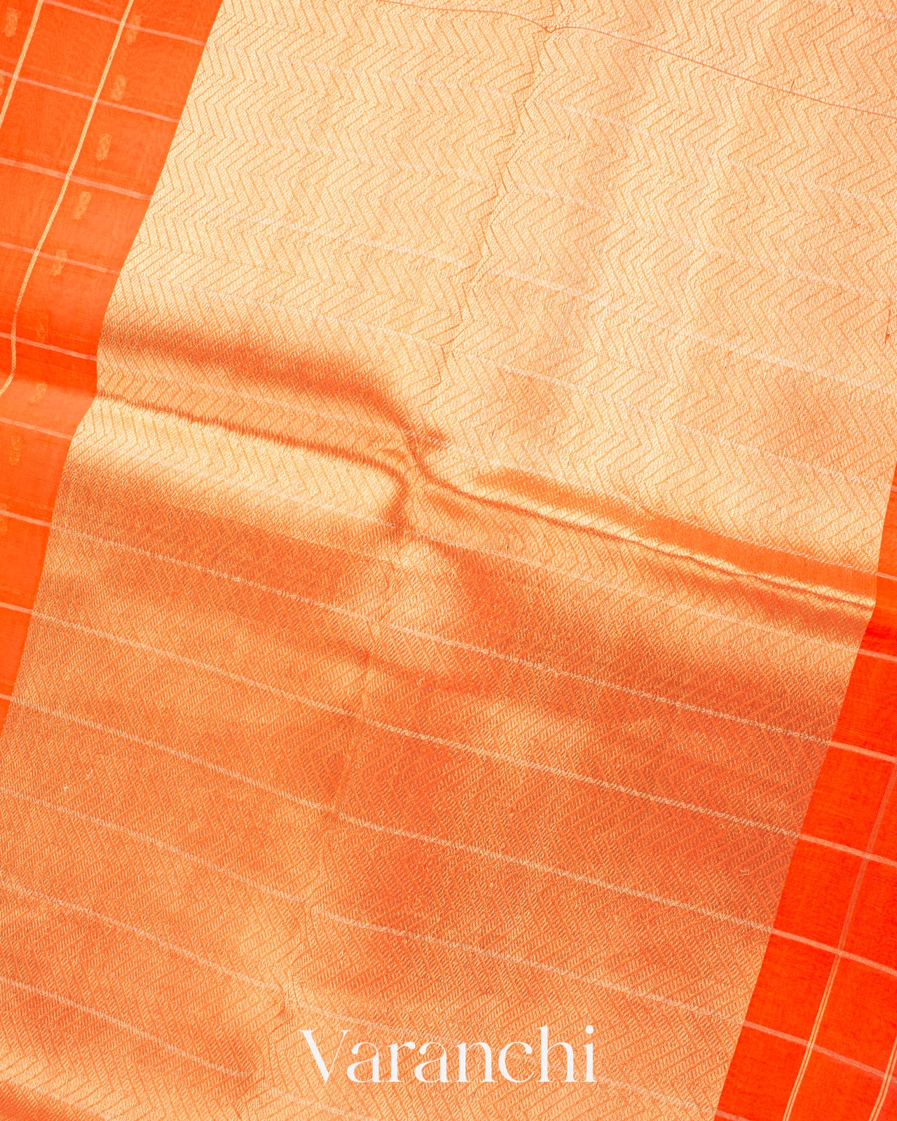 Bright Orange Checks Pure Kora Silk Handloom Saree