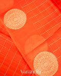Bright Orange Checks Pure Kora Silk Handloom Saree