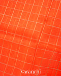 Bright Orange Checks Pure Kora Silk Handloom Saree