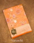 Light Orange Printed Pure Kora Silk Saree