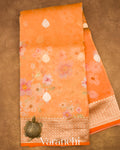 Light Orange Printed Pure Kora Silk Saree