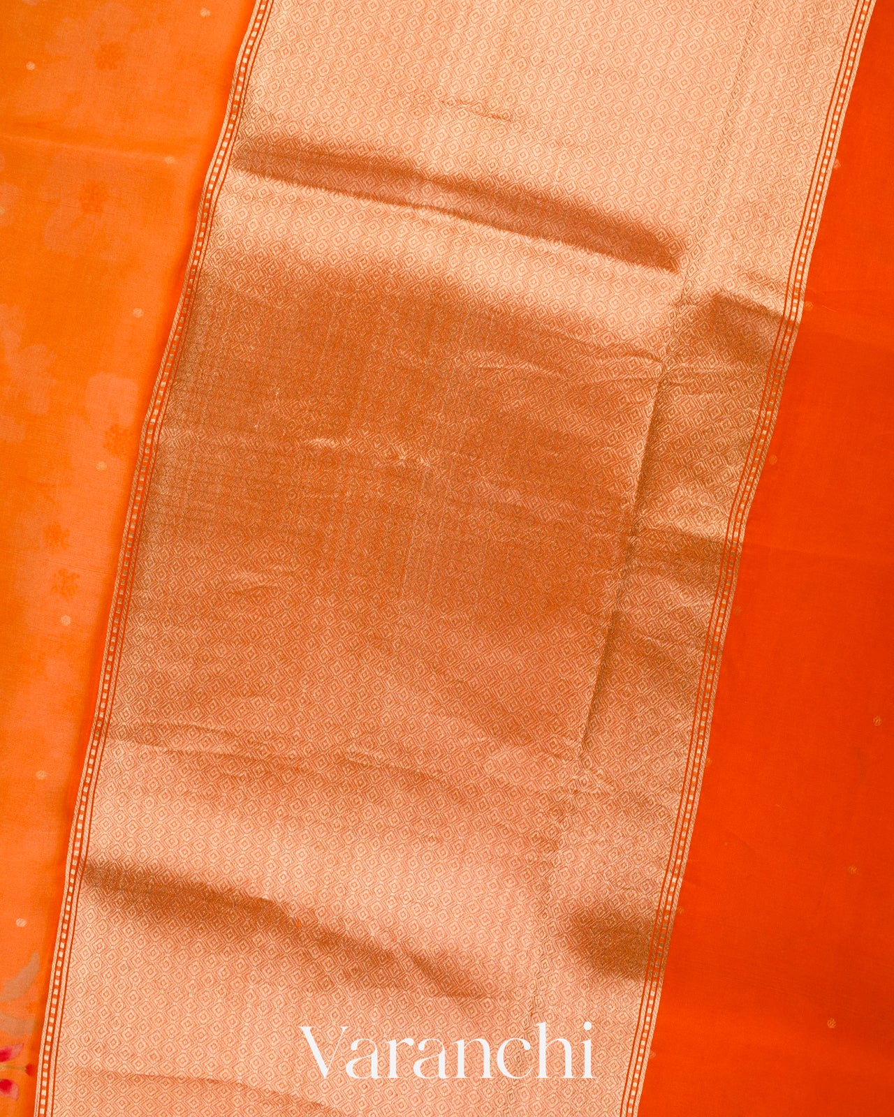 Light Orange Printed Pure Kora Silk Saree