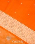 Light Orange Printed Pure Kora Silk Saree
