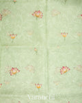 Soft Pistachio Embroidered and Digital Printed Pure Kora Silk Saree