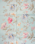 Sky Blue Applique and Embroidered Pure Kora Silk Saree